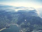 Vista aerea de Monterreal en Baiona y de la costa hacia A Guarda y la desembocadura del Miño